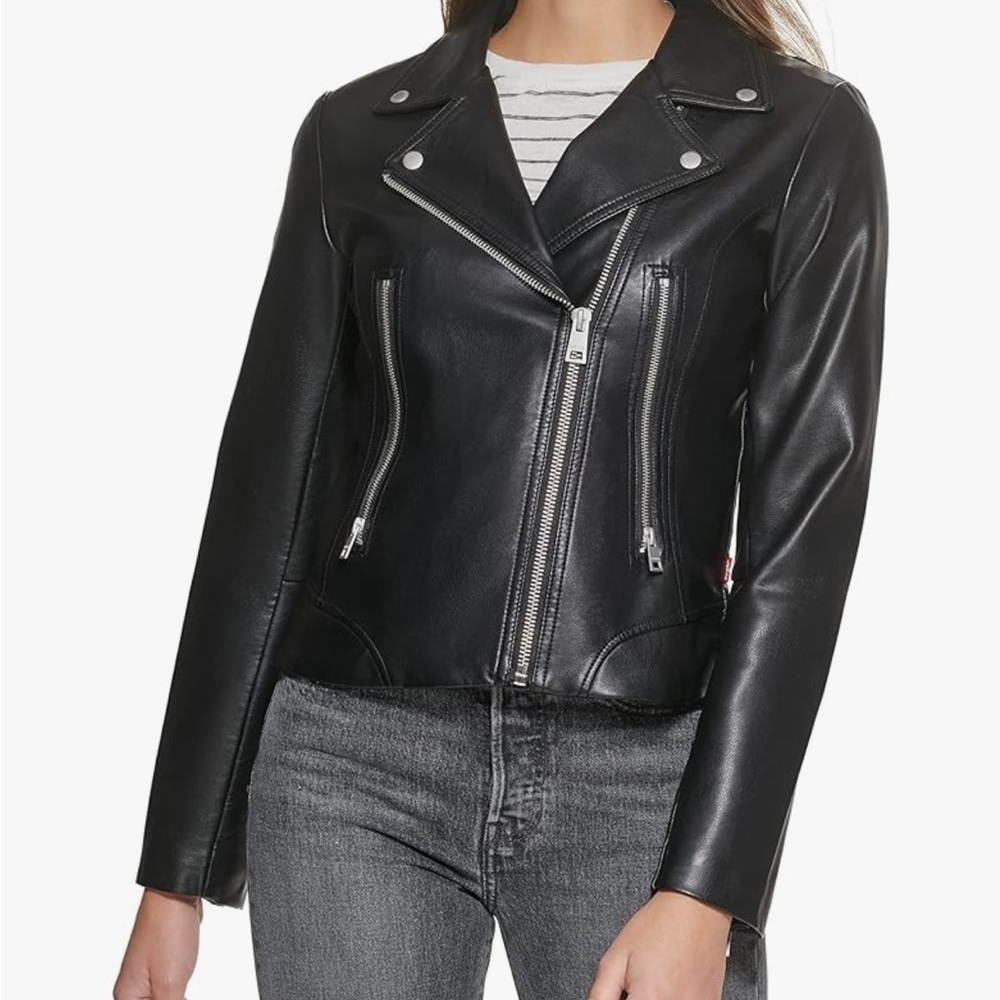 LEVIS faux black leather motorcycle jacket in great condition! Size small